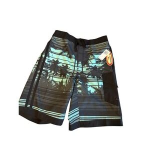 US Apparel Palm Tree Stripe Mens Swim Trunks Lined Medium